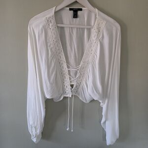 NWOT Forever 21 S Y2K Romantic Bohemian Fairycore Peasant Lace Up Blouse